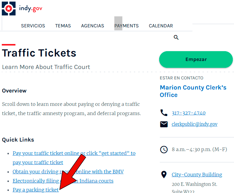 checar parking tickets en Indiana