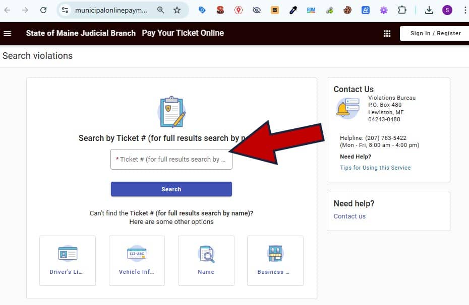 como pagar las multas de transito en Maine